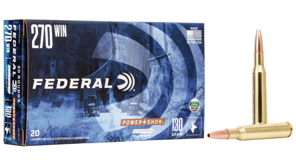 Federal Premium Power-Shok Copper Rifle Ammo, .270 Winchester, Copper Hollow Point, 130 grain, 20 Rounds, 270130LFA