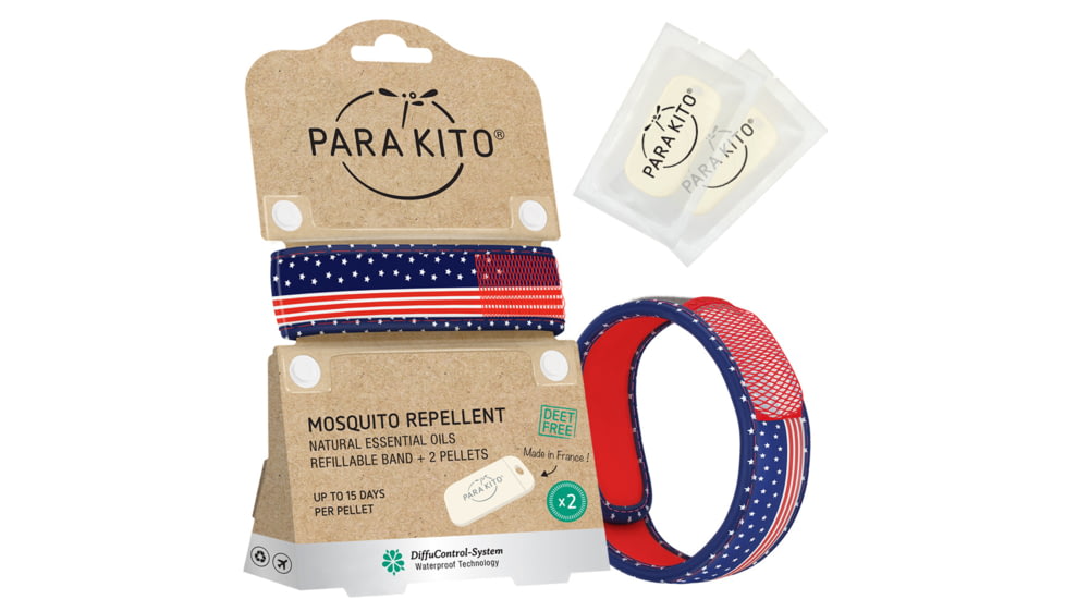 Parakito Mosquito Repellent Wristband w/ 2 Refills Patriot, USA Flag, One Size, LPTWB3G116