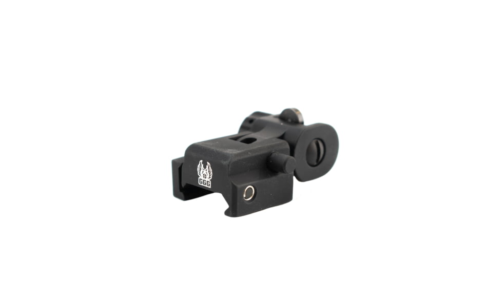 GG&amp;G Spring Actuated A2 Top Mounted Deployable Rear Sight w/Trijicon Tritium A2 Aperture, Black, GGG-1005SAT