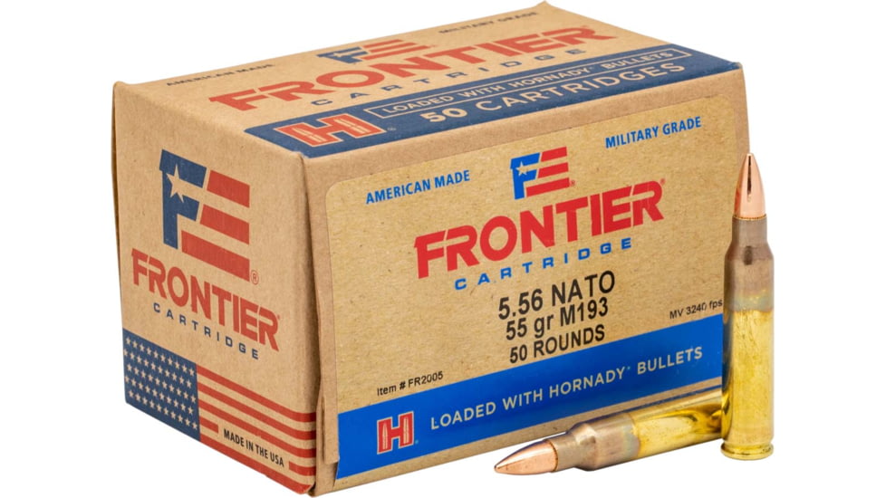 Hornady Frontier 5.56x45mm NATO 55 grain Full Metal Jacket Brass Cased Centerfire Rifle Ammo, 50 Rounds, FR2005