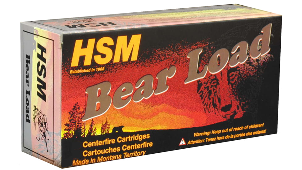 HSM Ammunition Bear Load .454 Casull 325 Grain Wide Flat Nose Brass Cased Pistol Ammo, 50 Rounds, HSM454C4N