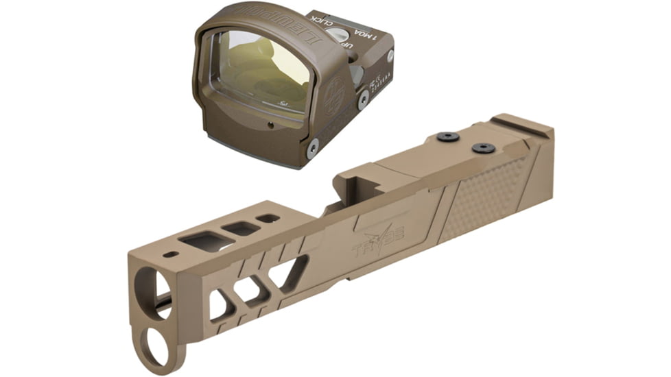 Leupold DeltaPoint Pro 6 MOA Dot Red Dot Sight, Flat Dark Earth and TRYBE Defense Pistol Slide, Glock 26, Gen 3/4, DeltaPoint Pro Cut, Version 2, FDE Cerakote