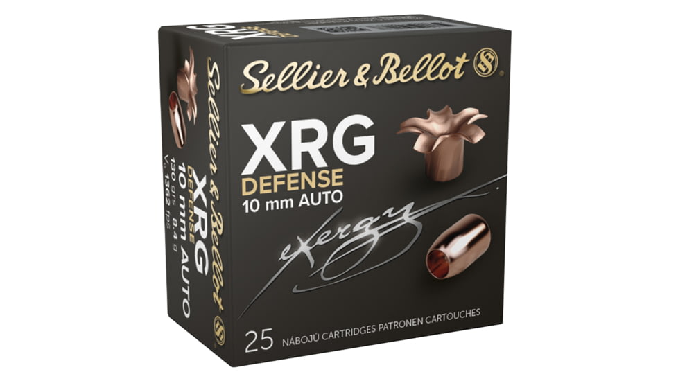 Sellier &amp; Bellot XRGDefense 10mm Auto 130 Grain Jacketed Hollow Point Brass Cased Pistol Ammo, 25 Rounds, SB10XA