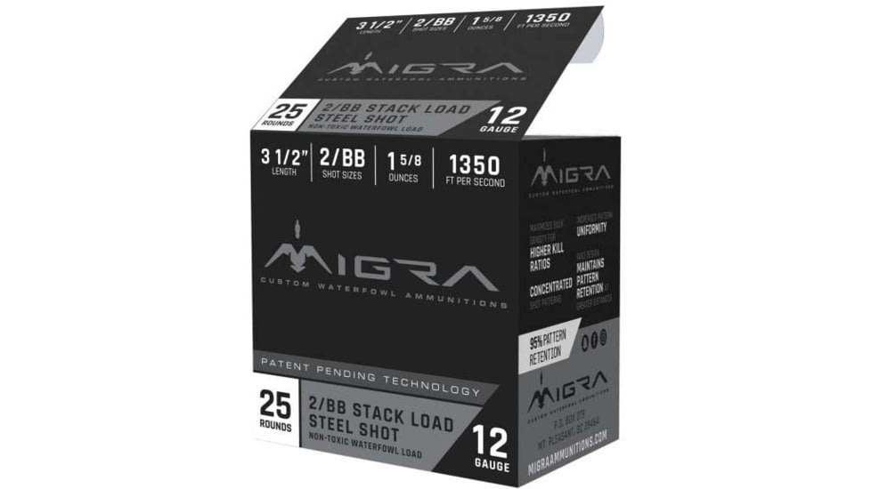 Migra Combinational 12 Gauge 1 5/8 oz 3.5in Centerfire Shotgun Ammo, 25 Rounds, M-12LS2-BB