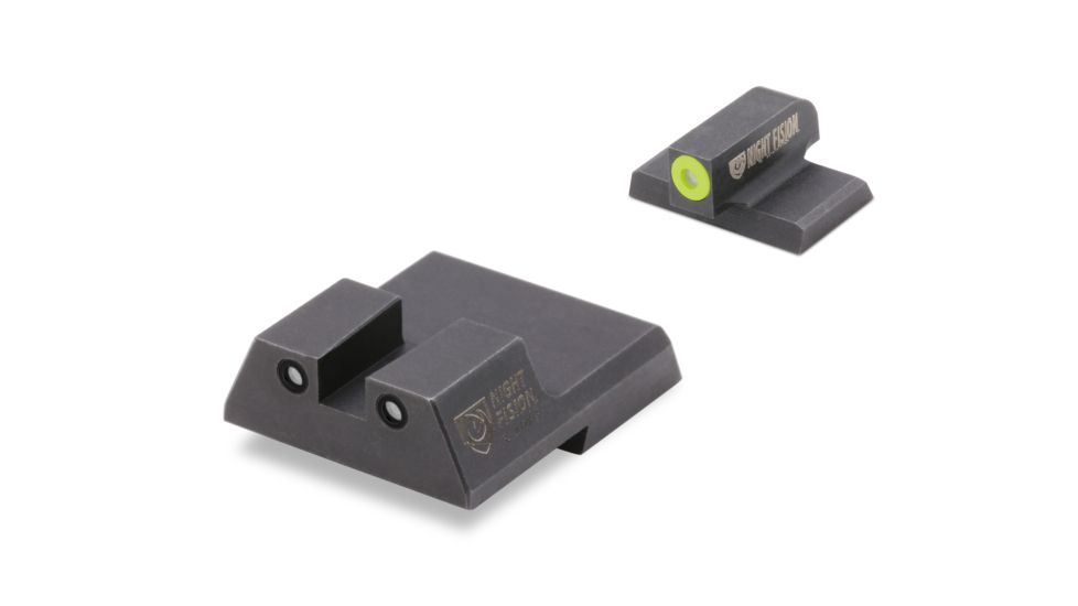 Night Fision Perfect Dot Front Night Sights w/ Square Notch Rear for HK, Yellow Front w/ Green Tritium - Black Rear w/ Gree, fits VP9, VP9SK, .45C, .45C Tactical, P30, P30L, P, HAK-126-003-YGZG