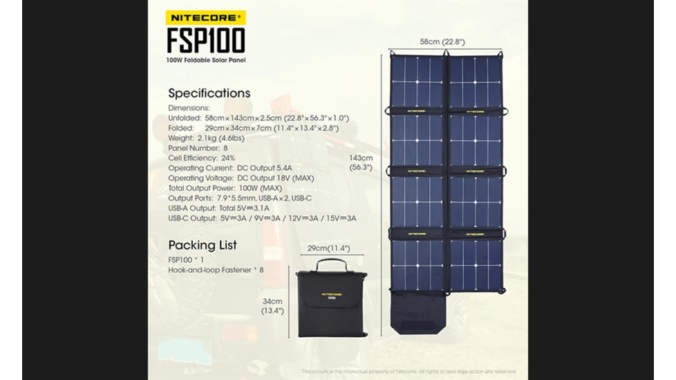 Nitecore FSP100 100 Foldable Solar Panel, Black, 6952506493821