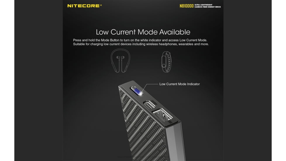 Nitecore NB10000 10000mAh USB/USB-C Quick-Charge Power Bank, Black, 6952506493685