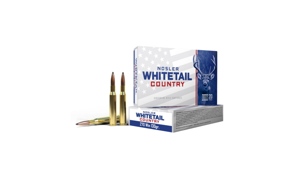 Nosler Whitetail Country 270 Winchester 130 Grain Solid Base Brass Cased Rifle Ammo, 3060 FPS, 20 Rounds, 40110