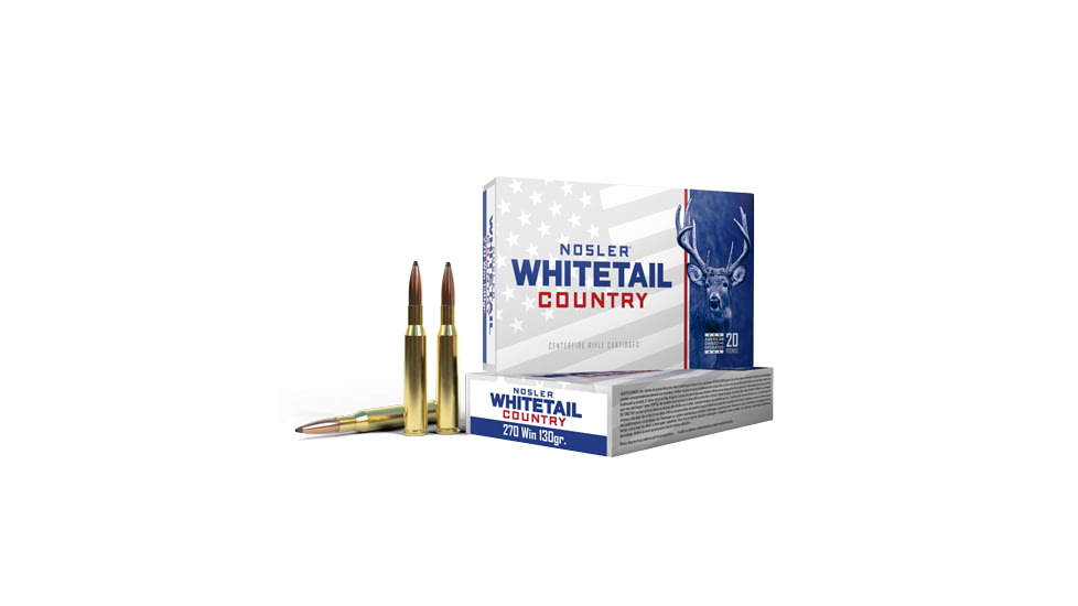 Nosler Whitetail Country 270 Winchester 130 Grain Solid Base Brass Cased Rifle Ammo, 200 Round