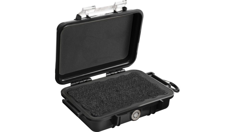 Pelican 1020 Micro Watertight Dry Box, 6.37x4.75x2.12in, Solid Black w/Carabiner Loop, 1020-025-110