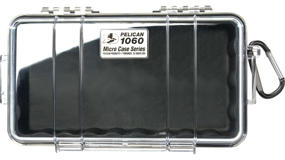 Pelican 1060 Micro Water/Crushproof Dry Box, 9.37x5.56x2.62in - Clear Black w/Carabiner