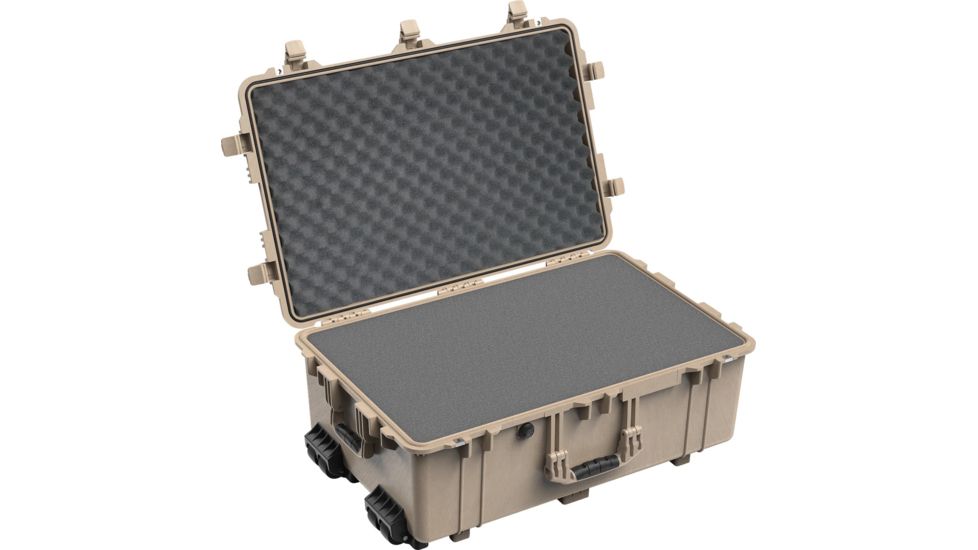 Pelican 1650 Large Crushproof Wheeled Dry Case, 30.75x20.5x11.6in, Desert Tan, w/ Foam, 1650-020-190