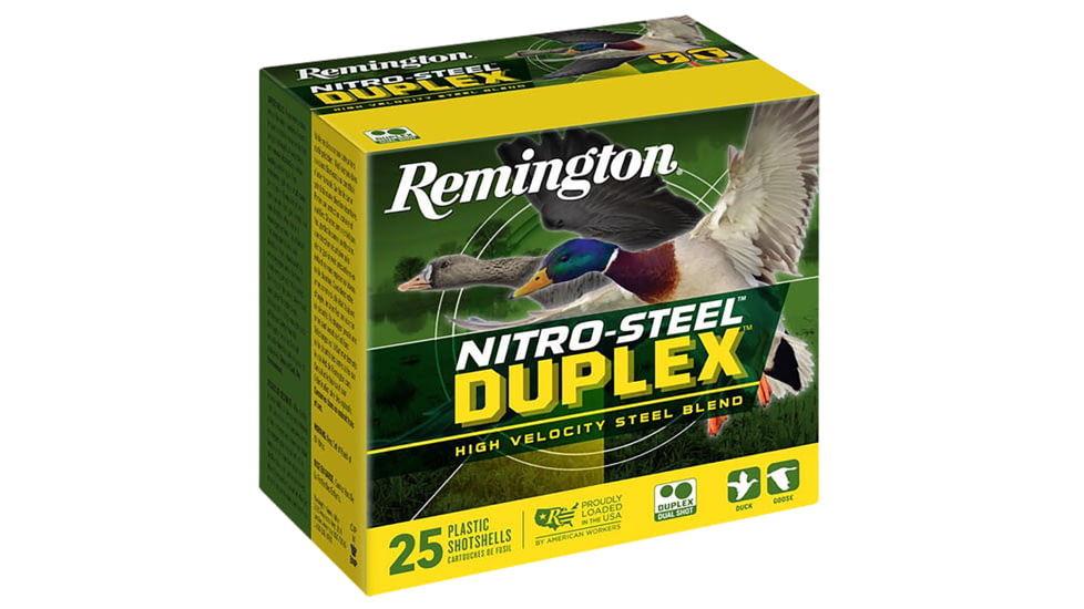 Remington Nitro Steel Duplex 12 Gauge 2x4 3in Shotgun Ammo, 1.25oz, Steel 1450 FPS, 25 Rounds, R20321-25RD