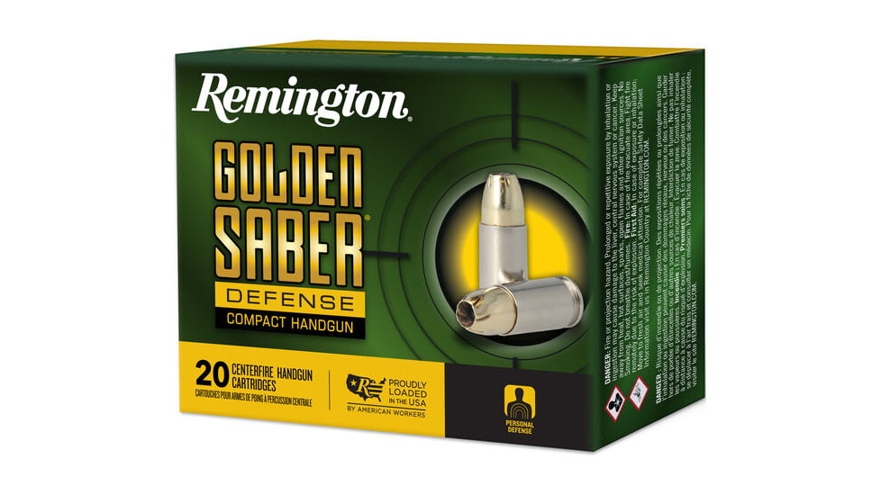 Remington Golden Saber Defense Compact .40 SandW 180 Grain Jacket Hollow Point Brass Cased Pistol Ammo, 20 Rounds, 27618