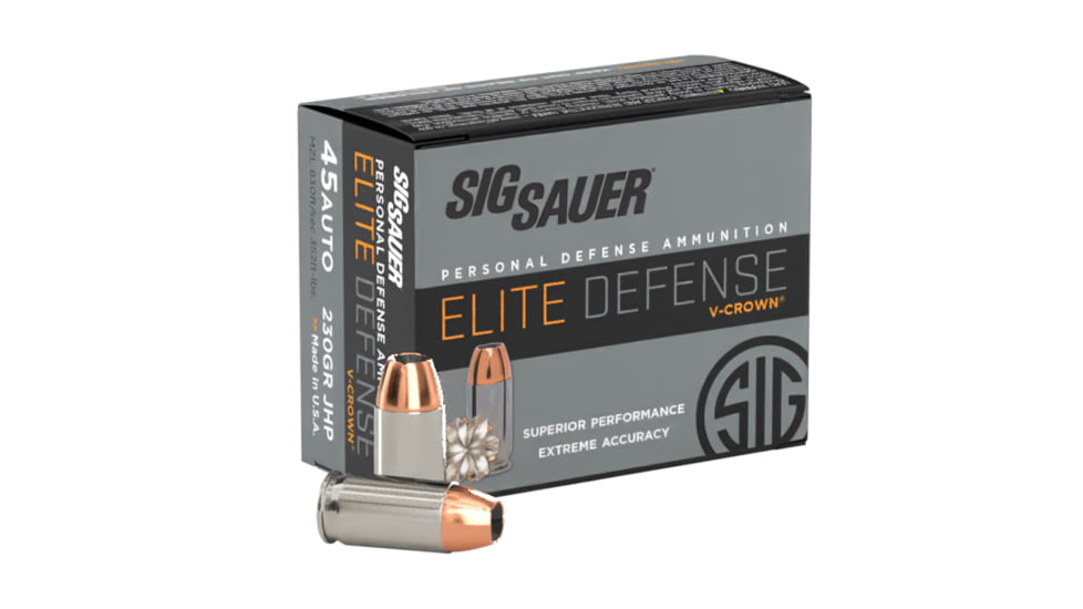 SIG SAUER V-Crown .45 ACP 230 Grain Jacketed Hollow Point Brass Cased Centerfire Pistol Ammo, 200 Round