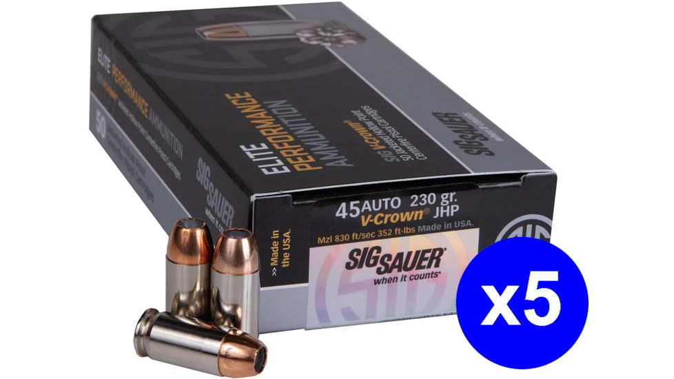 SIG SAUER V-Crown .45 ACP 230 Grain Jacketed Hollow Point Brass Cased Centerfire Pistol Ammo