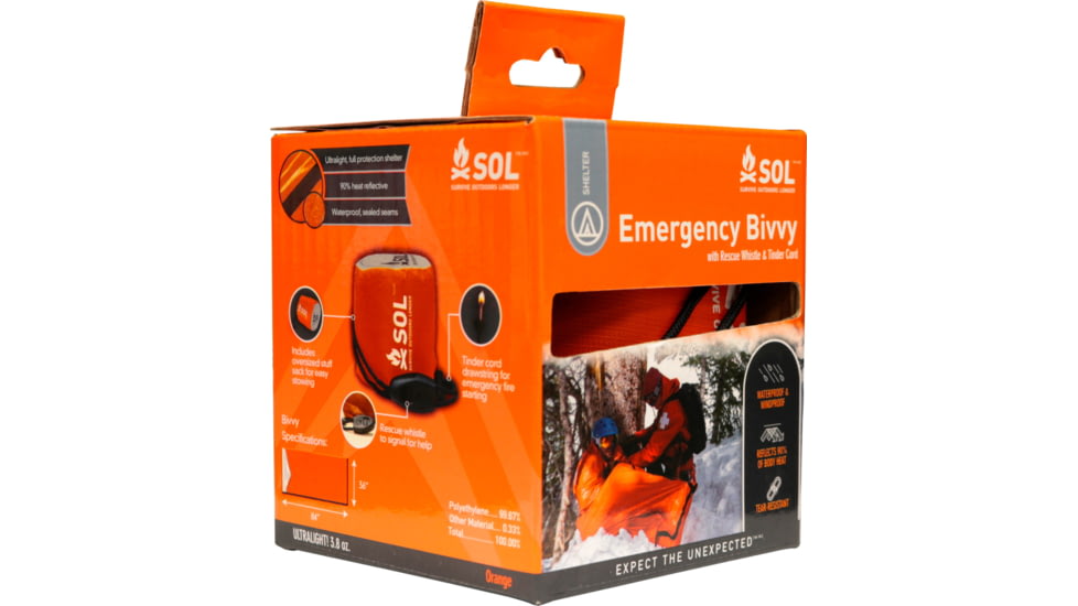 Survive Outdoors Longer Emergency Bivvy with Rescue Whistle, Orange, 0140-1142