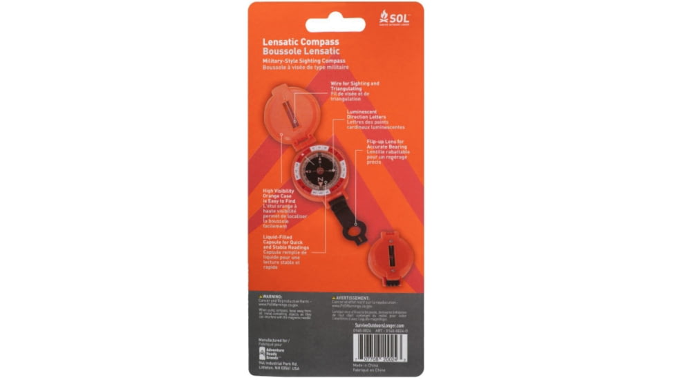 Survive Outdoors Longer Lensatic Compass, Orange, 0140-0024