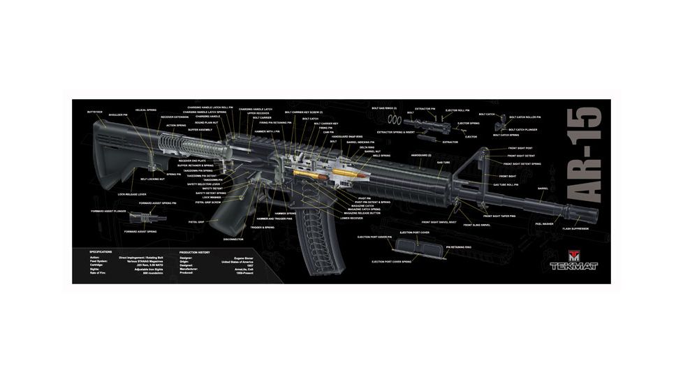 Tekmat Armorers Bench Mat 12''x36'' Ar-15 Cut Away Black