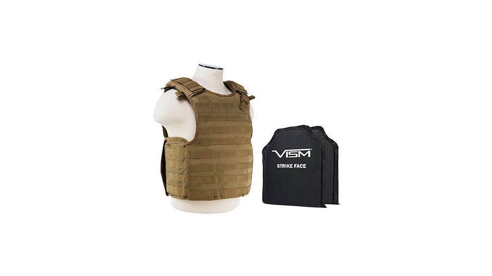 Vism 2964 Series Quick Release Plate Carrier includes two BSC1012 Ballistic Soft Panels, Tan BSCVPCVQR2964T-A