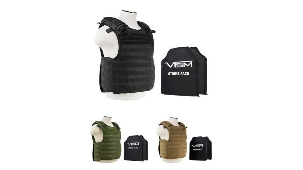 Vism 2964 Series Quick Release Plate Carrier w/ Two Ballistic Plates, Black, Green, Tan