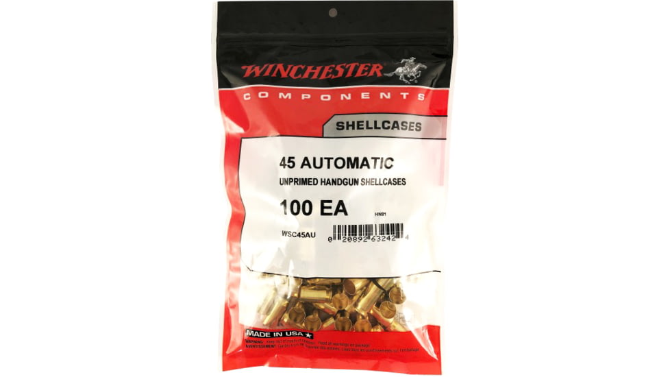 Winchester Handgun Brass, .45 ACP, Unprimed, 100/Pack, WSC45AU