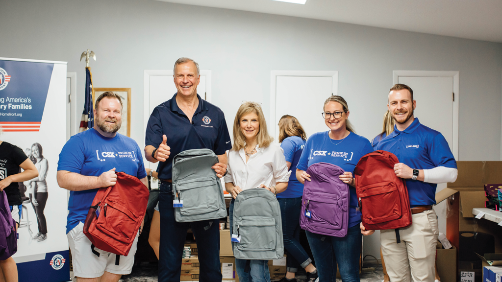 Corporate partner CSX and OH president John Pray at a back to school event supporting veterans.