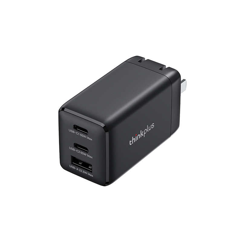 联想thinkplus GaN 65W 三口充电器 黑色充电头