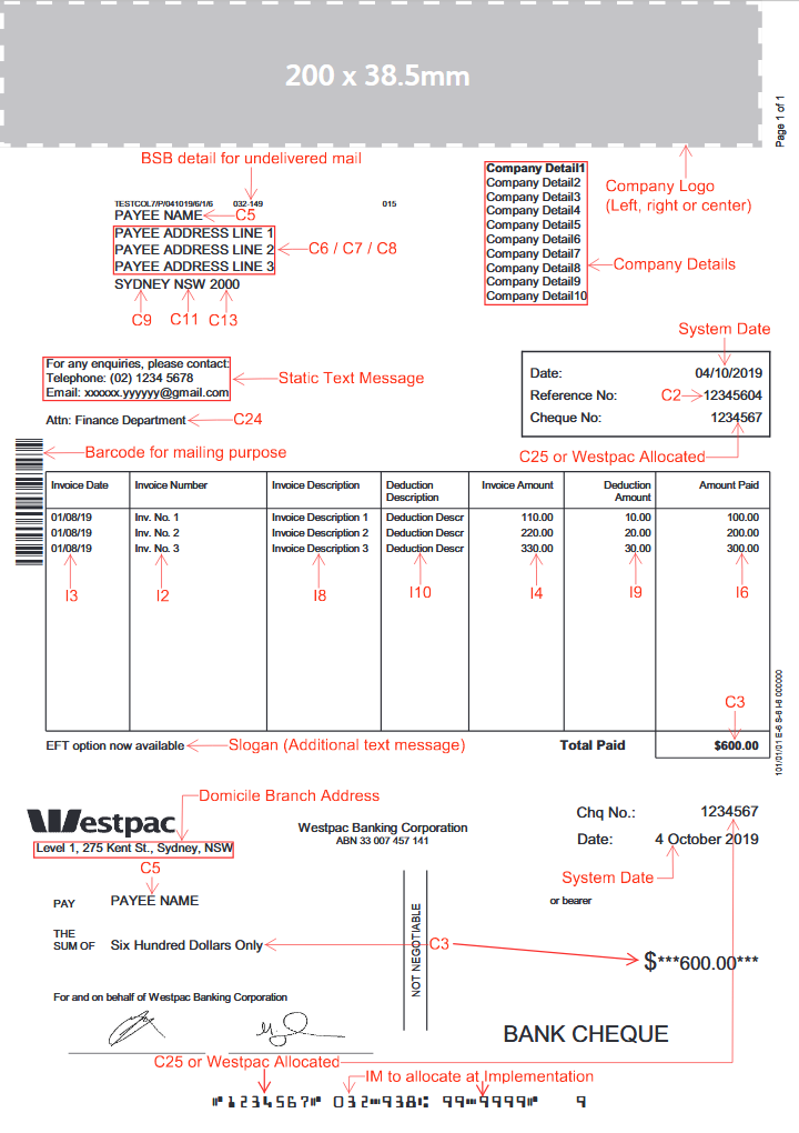 Sample printed remittance