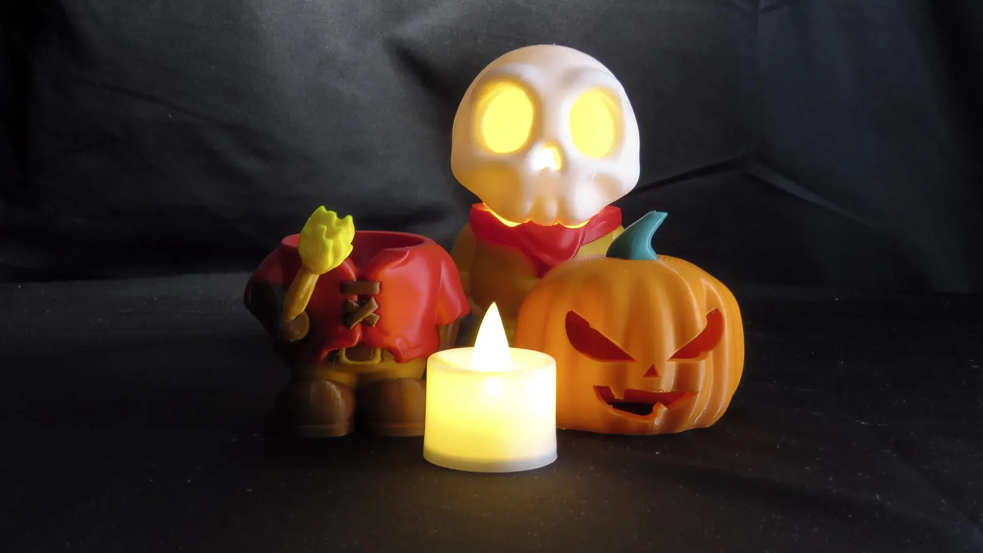 LED CANDLE HOLDER PUMPKIN AND SKULL