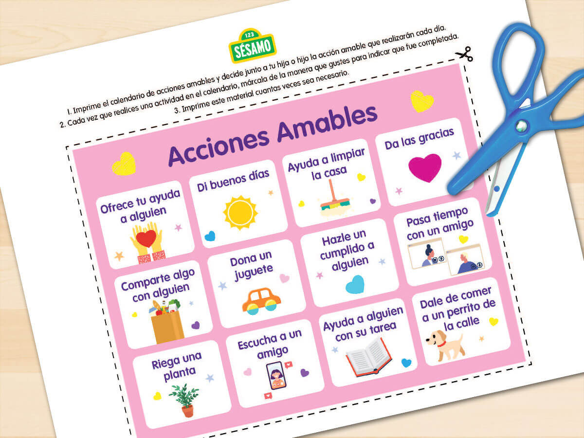 Acciones amables como manos de ayuda, compartiendo, y un corazon de gracias