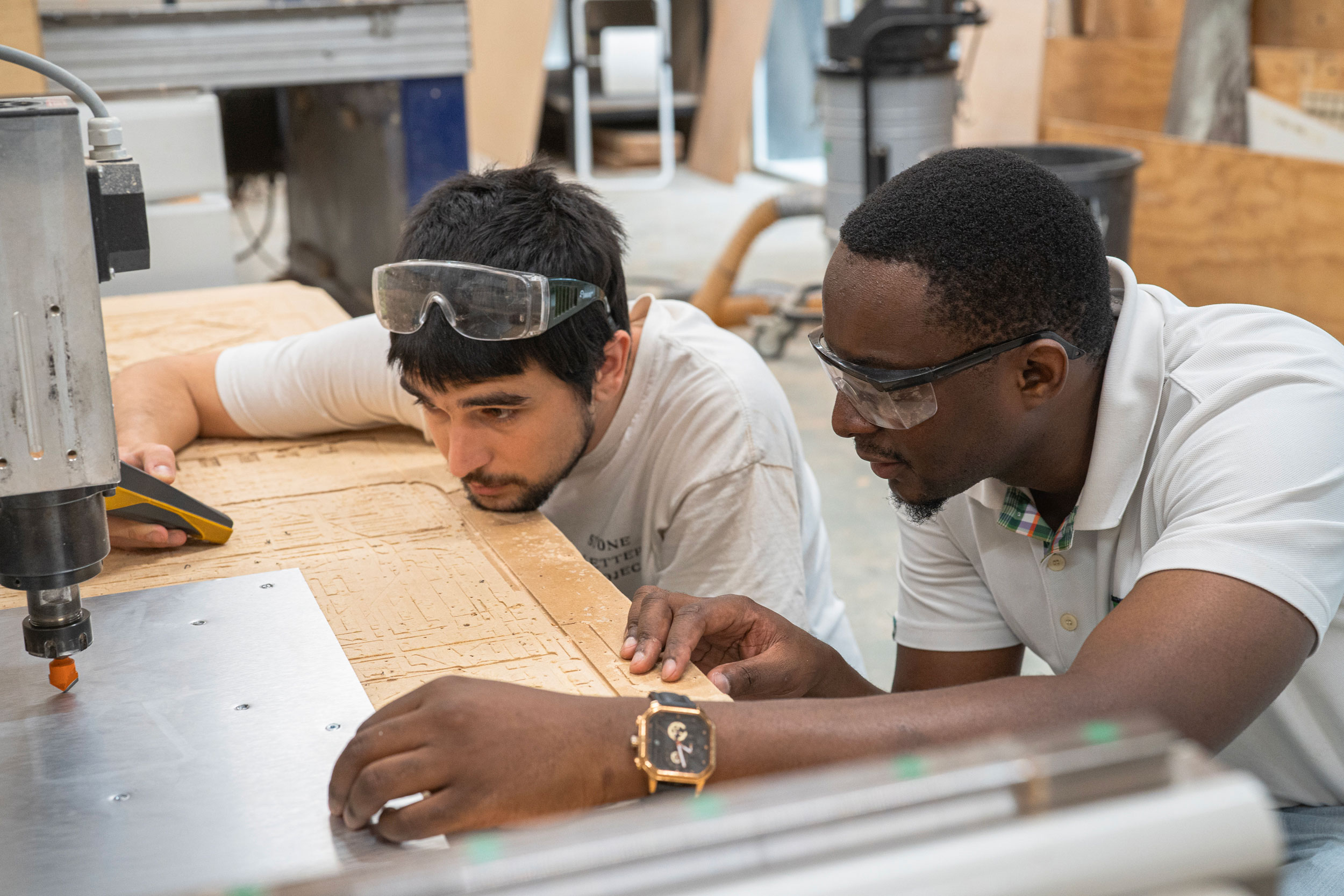 Adai Suriñach and Leonard Shayo, Olspace, working on designs for a new CubeSat satellite at FabLab, Barcelona. © Fab Lab Barcelona/IAAC, 2024