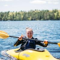 kayaking student at honeyrock