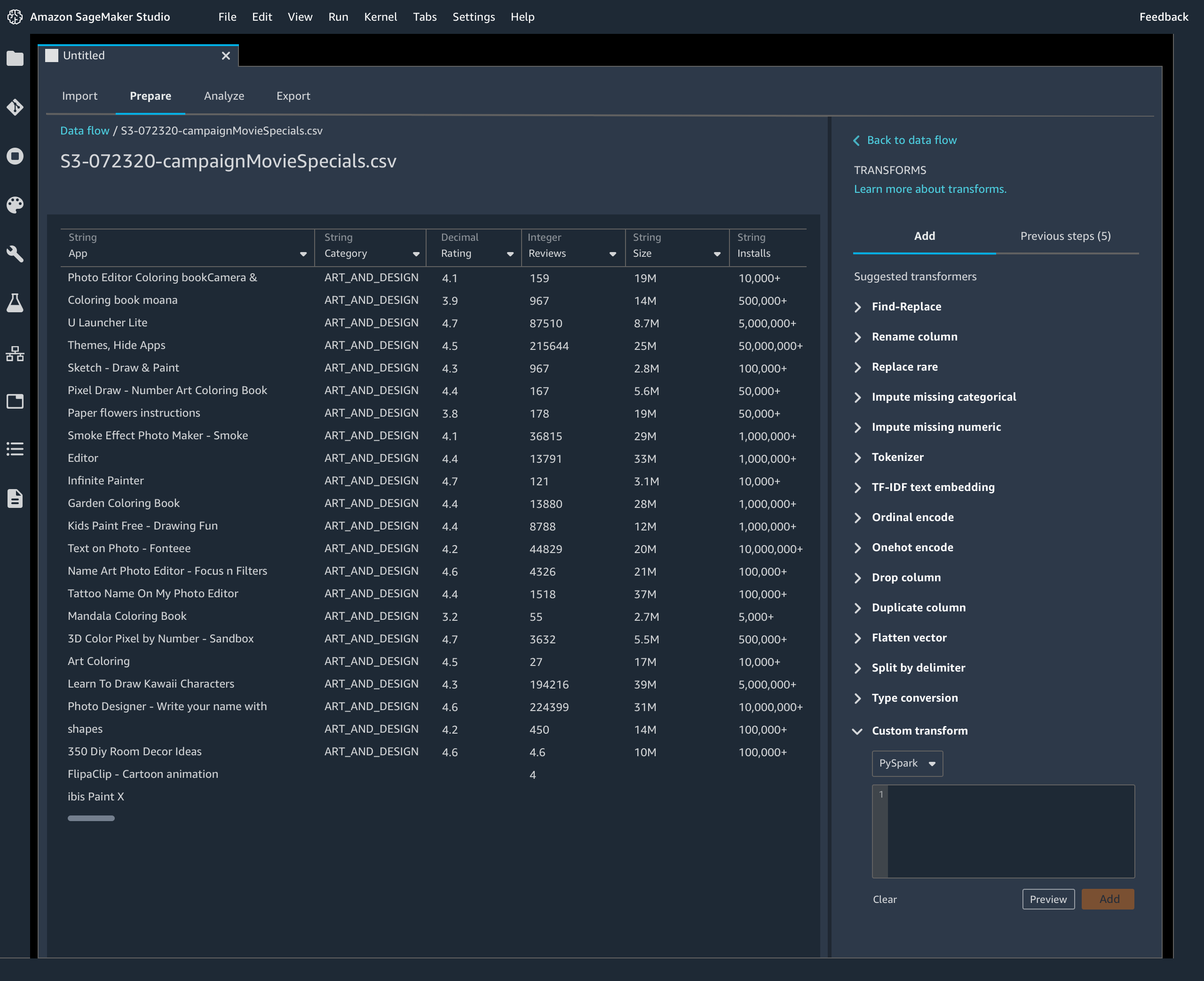 使用 SageMaker Data Wrangler 转换数据