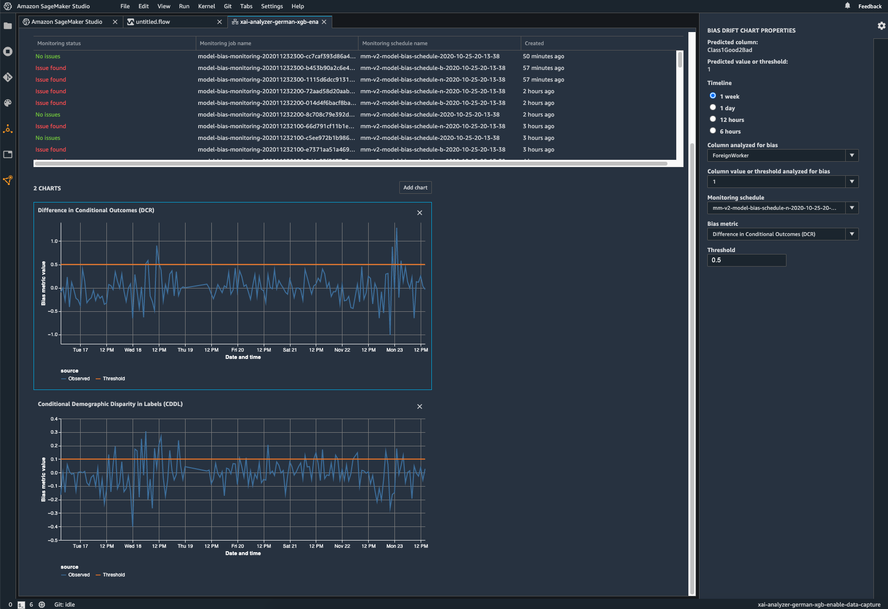 SageMaker Model Monitor 中偏差监控的屏幕截图