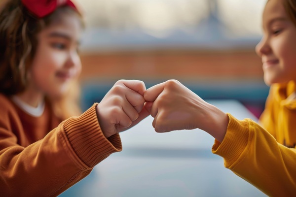 AI image of two children fist-bumping