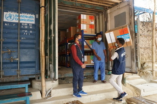 WHO delivering emergency kits after a fire broke out in the Rohingya refugee camps leaving 45k displaced overnight.