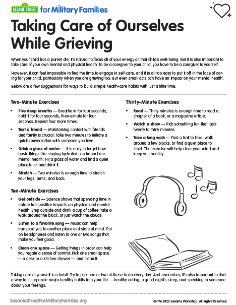 link to download the PDF: Taking Care of Ourselves While Grieving