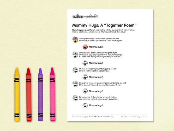 Printable Mommy Hugs Poem in Spanish.