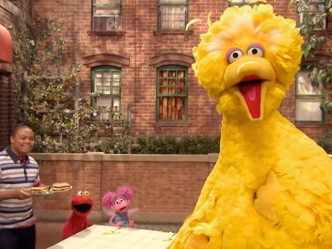 Big Bird, Elmo and Abby