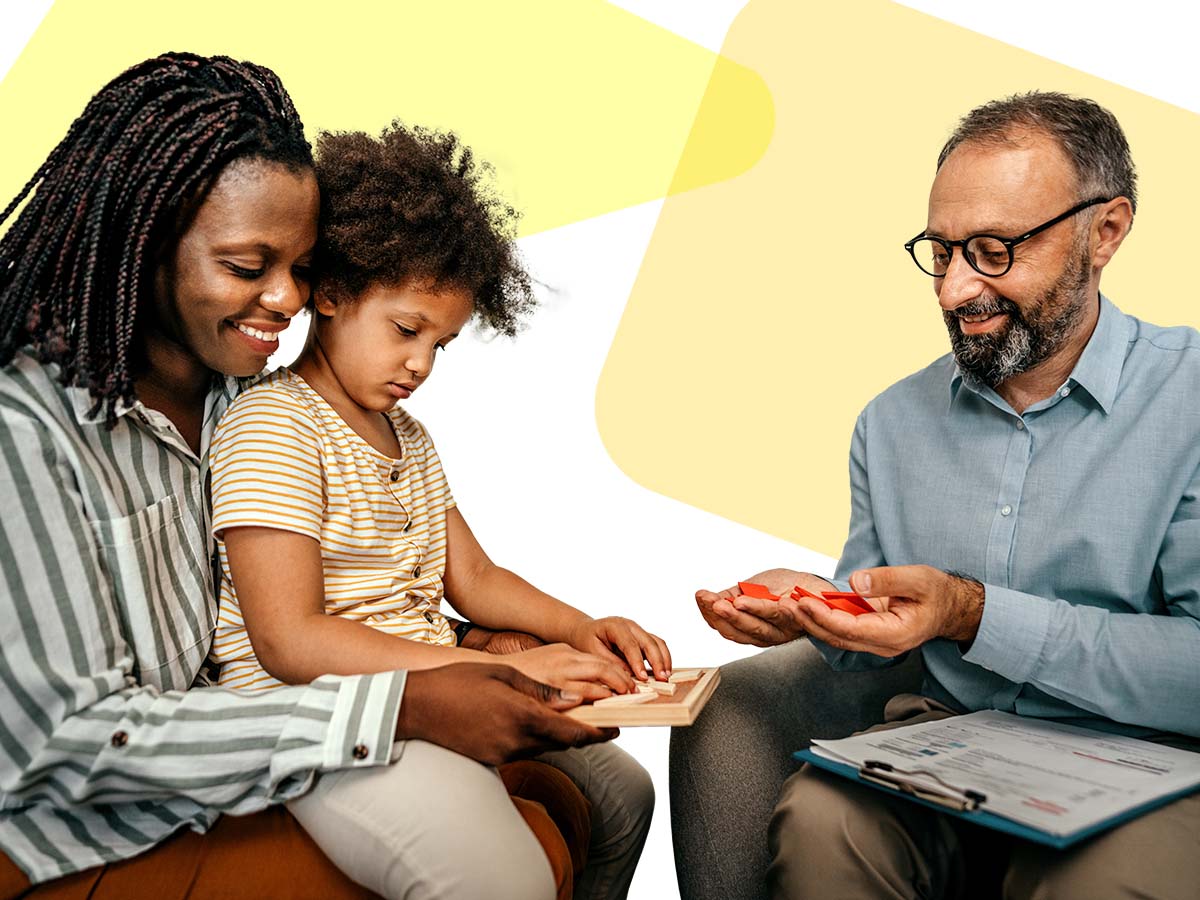 A family doing a puzzle together.