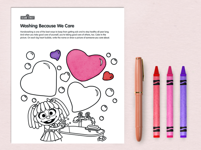 Washing Because We Care coloring page.