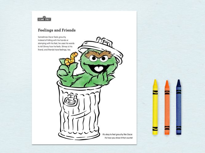 Feelings and Friends coloring page with Oscar the Grouch.