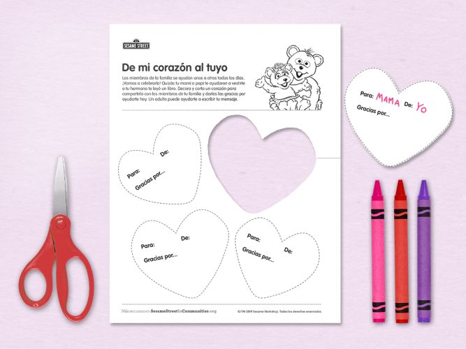 De mi corazón al tuyo activity sheet.