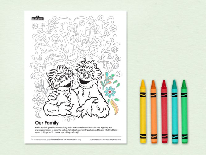 Coloring page with Rosita and her abuelo.