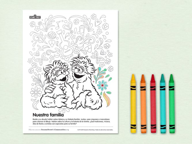 Nuestra familia coloring page with Rosita and her abuelo.