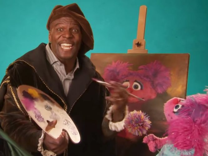 Terry Crews painting Abby Cadabby.