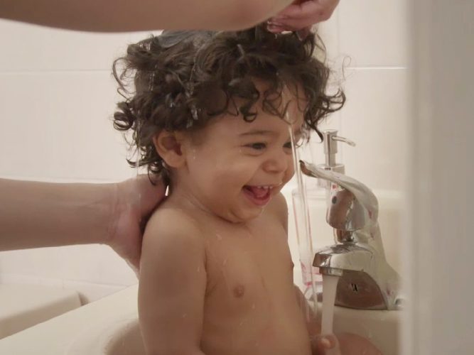 A child getting a bath