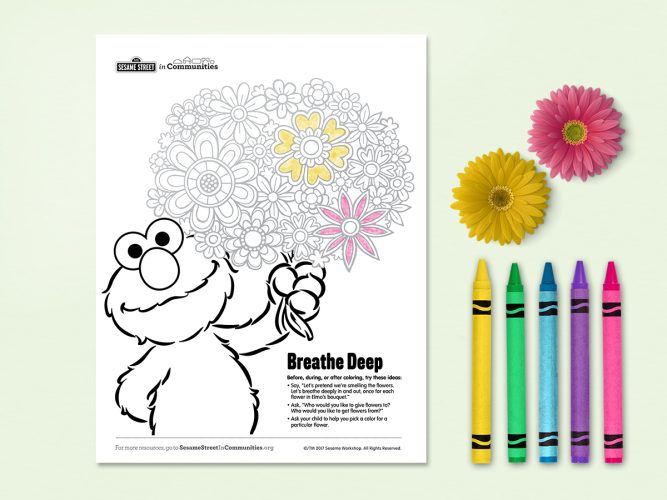 Elmo with flowers coloring page.