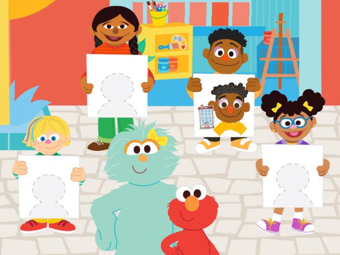 Rosita, Elmo and friends in the I Am Me game.